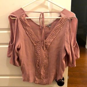 Boho Off Shoulder, Double V-Neck, Crochet Tie Top